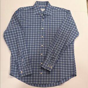 Peter Millar Crown Blue and White Checkered Dress Shirt in Size Large